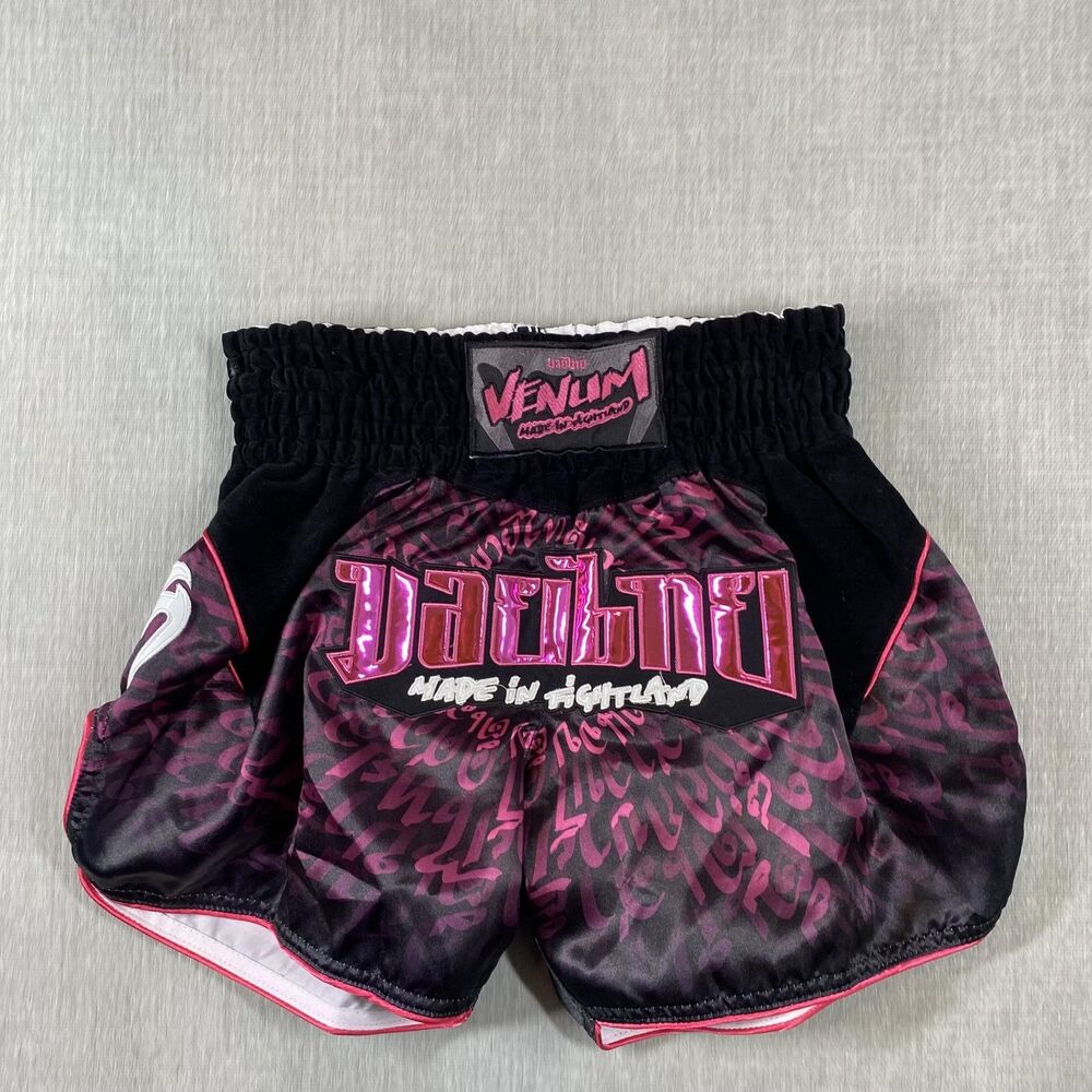 Venum Attack Muay Thai Shorts Womens Medium Black Pink Satin 5" Inseam Boxing